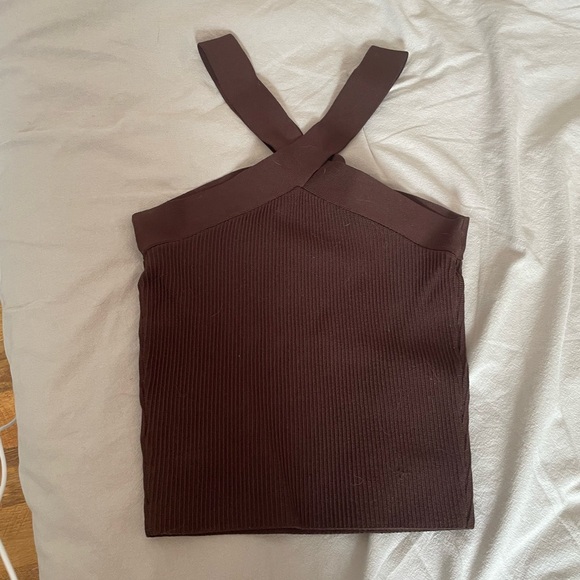 Brown criss cross babaton sculpt knit top - Picture 4 of 5